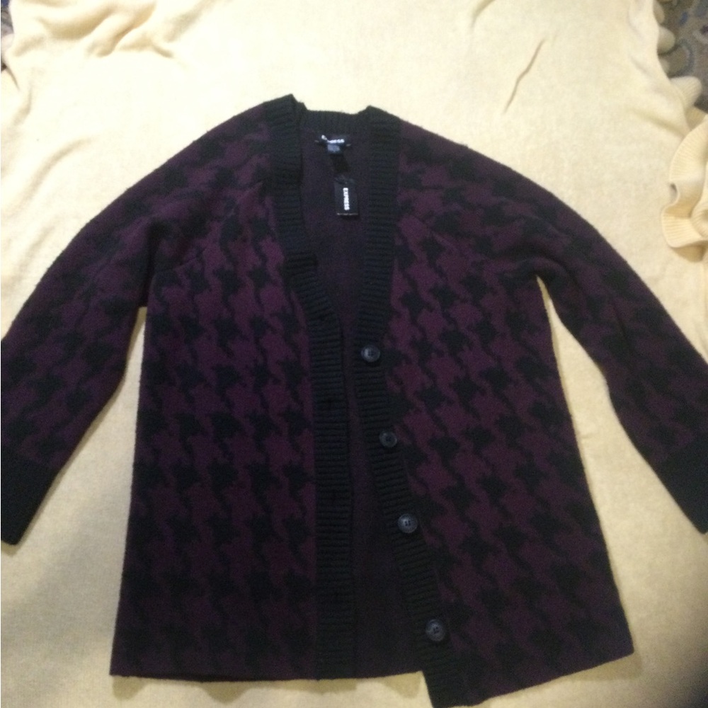 Express Purple and Black Houndstooth Cardigan